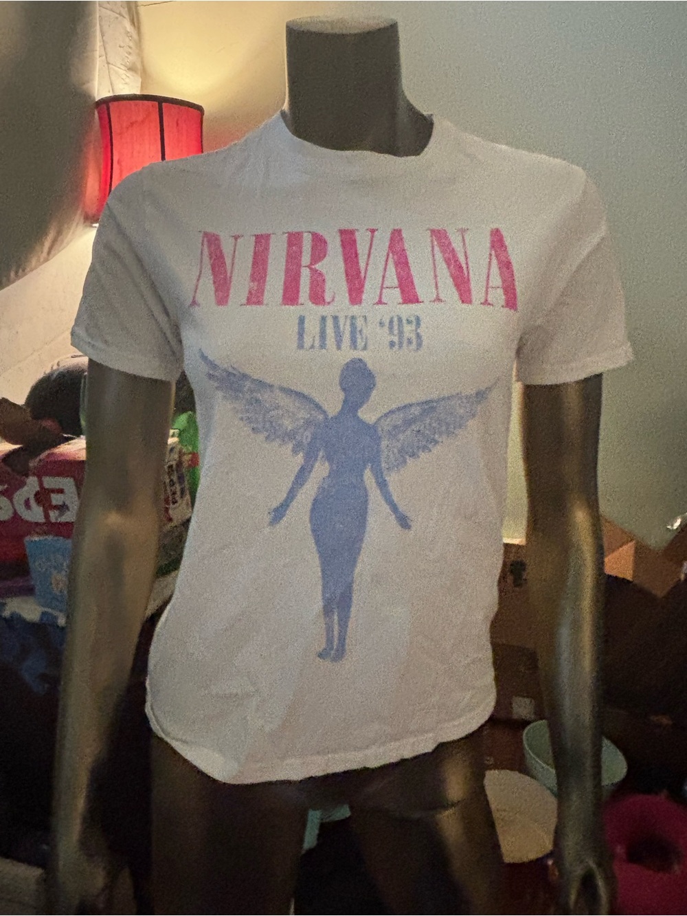 NIRVANA White Tee with Black Print Smiley Logo